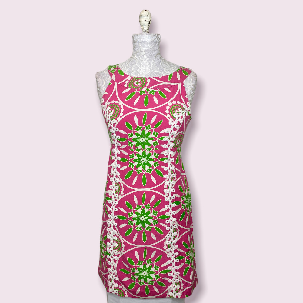 Lilly Pulitzer Jacqueline Silk Pink/Green/White Dress Size 4 Women Side Zip